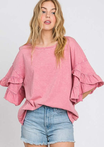 Tulip Sleeve Mineral Washed Tee Made in USA