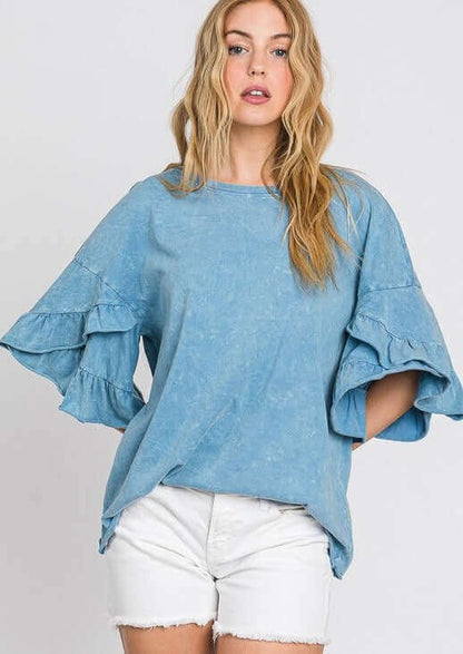 Tulip Sleeve Mineral Washed Tee Made in USA