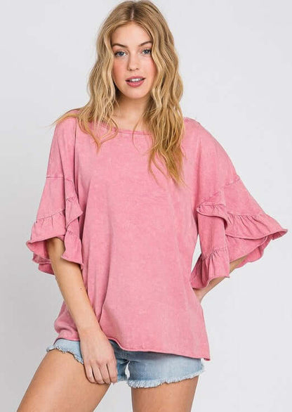 Tulip Sleeve Mineral Washed Tee Made in USA