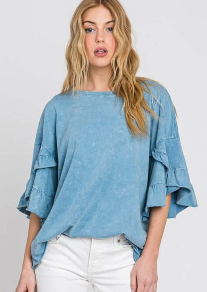 Tulip Sleeve Mineral Washed Tee Made in USA