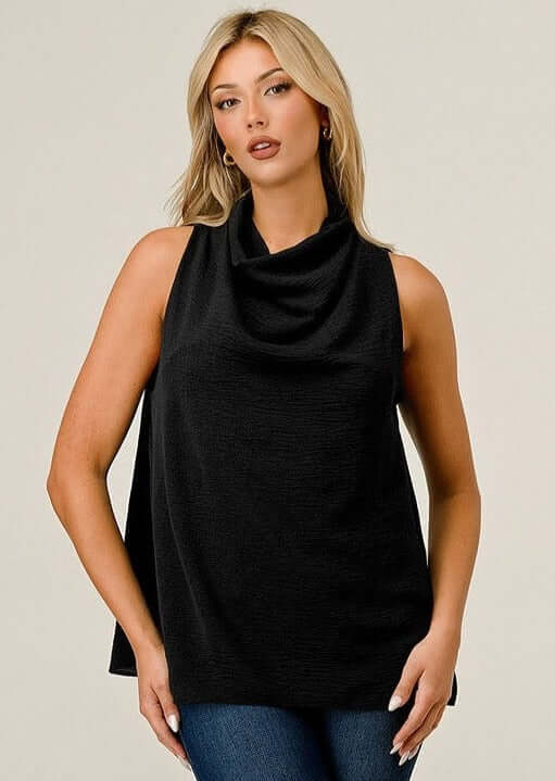 Flattering & Versatile Black Satin Sleeveless Top CLEARANCE FINAL SALE