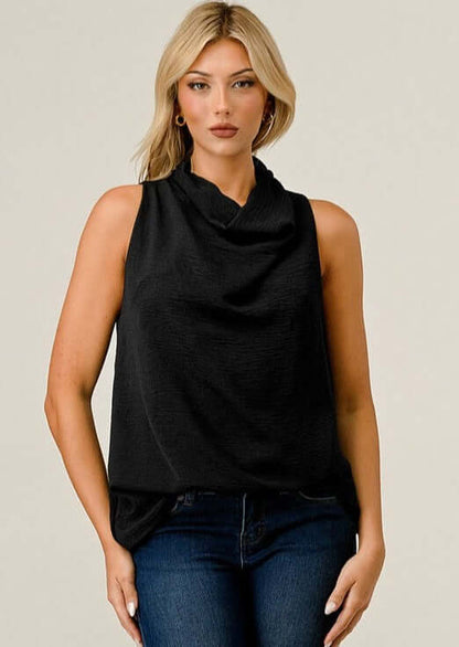 Flattering & Versatile Black Satin Sleeveless Top CLEARANCE FINAL SALE