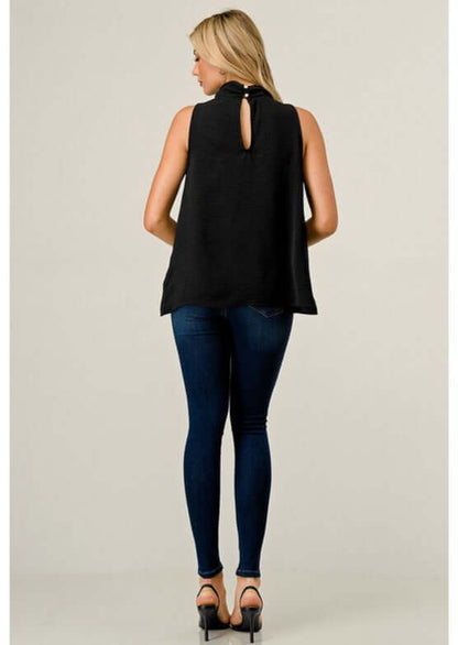 Flattering & Versatile Black Satin Sleeveless Top CLEARANCE FINAL SALE