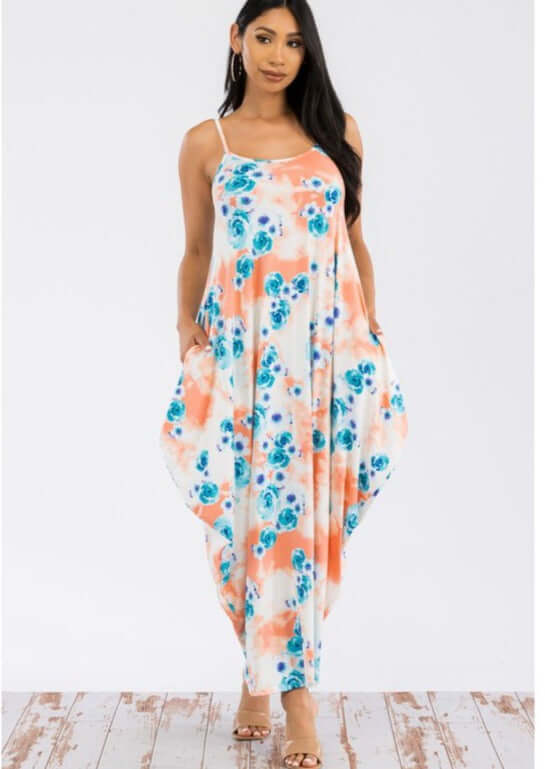 Tropical Resort Cami Floral Dress with Pockets - Clearance Final Sale