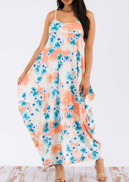 Tropical Resort Cami Floral Dress with Pockets - Clearance Final Sale