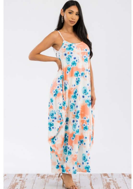 Tropical Resort Cami Floral Dress with Pockets - Clearance Final Sale