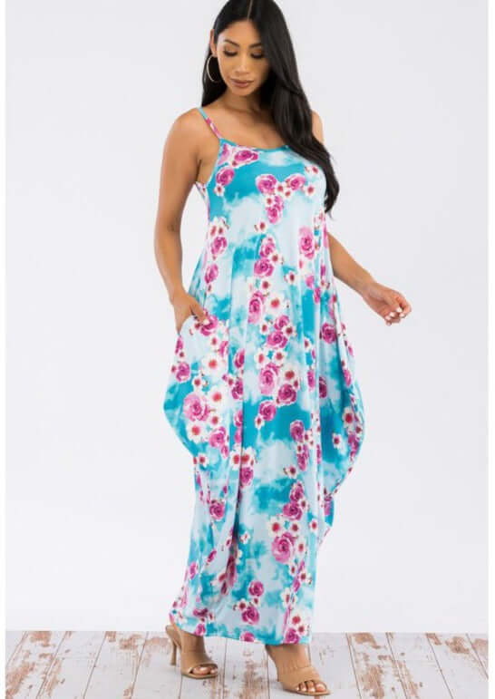 Tropical Resort Cami Floral Dress with Pockets - Clearance Final Sale