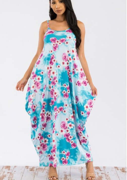 Tropical Resort Cami Floral Dress with Pockets - Clearance Final Sale