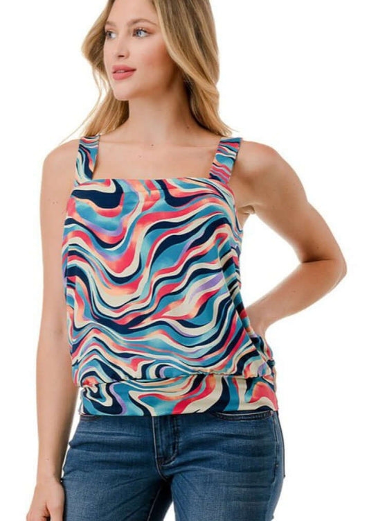 Ladies Colorful Band Bottom Tank CLEARANCE FINAL SALE