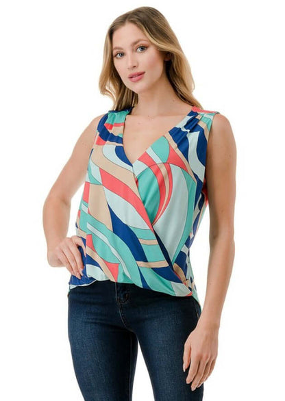 Abstract Colorful Printed Surplice Top CLEARANCE FINAL SALE