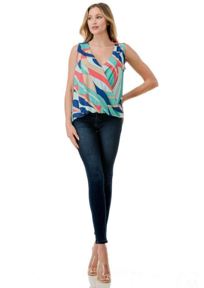 Abstract Colorful Printed Surplice Top CLEARANCE FINAL SALE