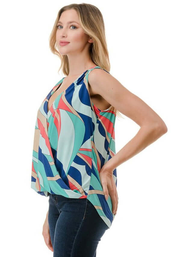 Abstract Colorful Printed Surplice Top CLEARANCE FINAL SALE