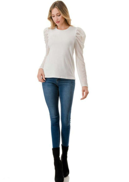 Ivory Lace Puff Sleeve Top CLEARANCE FINAL SALE