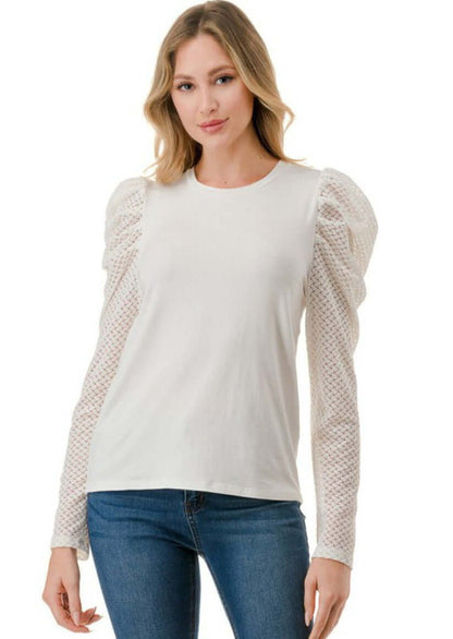 Ivory Lace Puff Sleeve Top CLEARANCE FINAL SALE