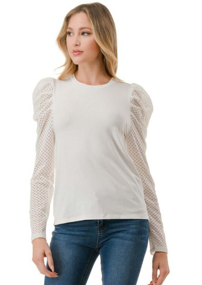 Ivory Lace Puff Sleeve Top CLEARANCE FINAL SALE