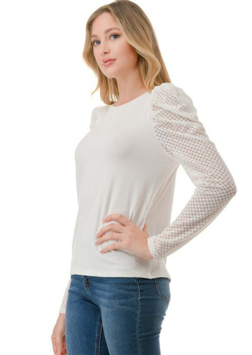 Ivory Lace Puff Sleeve Top CLEARANCE FINAL SALE