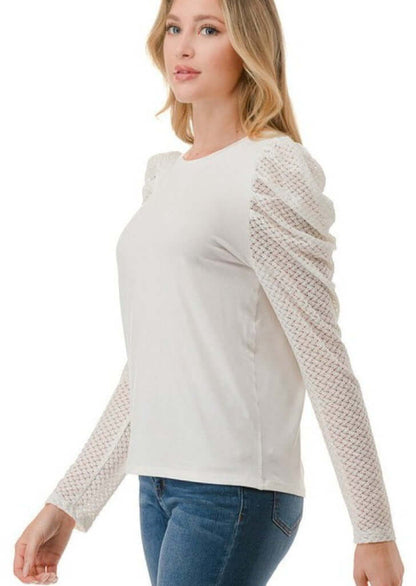 Ivory Lace Puff Sleeve Top CLEARANCE FINAL SALE