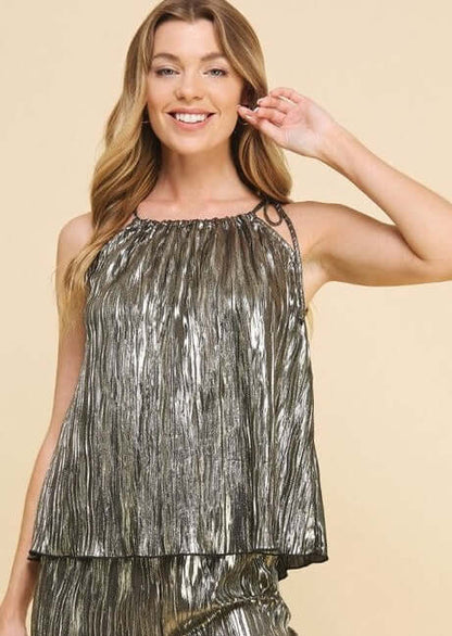 Foiled Gunmetal Tone Statement Halter CLEARANCE FINAL SALE