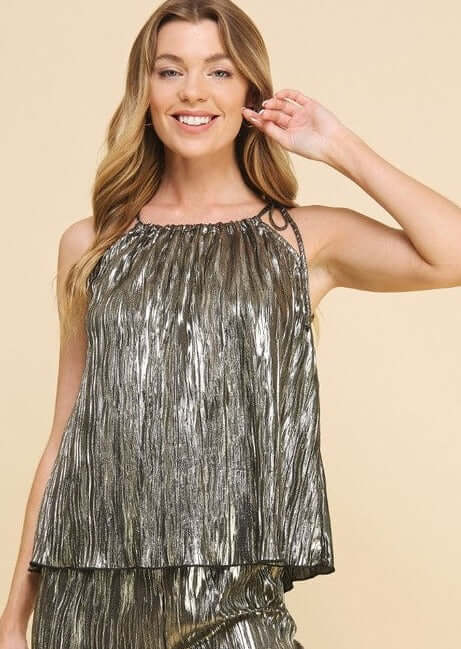 Foiled Gunmetal Tone Statement Halter CLEARANCE FINAL SALE