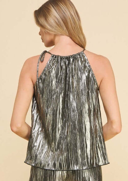 Foiled Gunmetal Tone Statement Halter CLEARANCE FINAL SALE