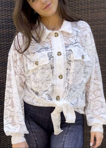 A Vacation Accessory Lace Button Down Shirt - Clearance Final Sale