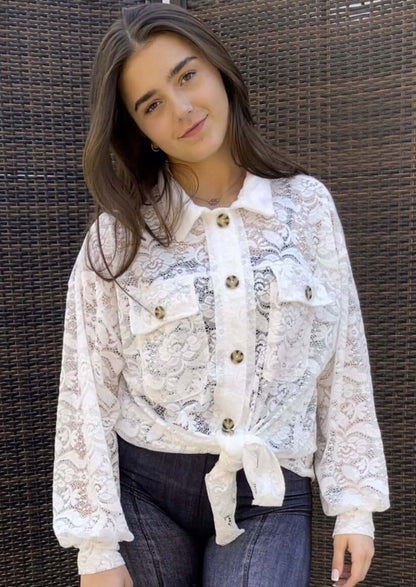 A Vacation Accessory Lace Button Down Shirt - Clearance Final Sale