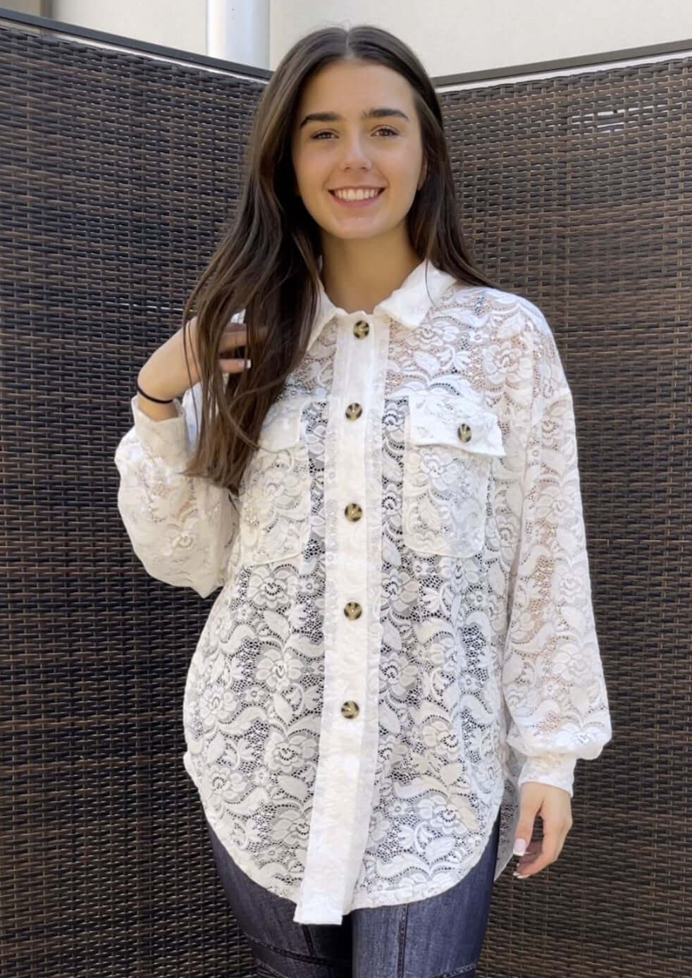 A Vacation Accessory Lace Button Down Shirt - Clearance Final Sale