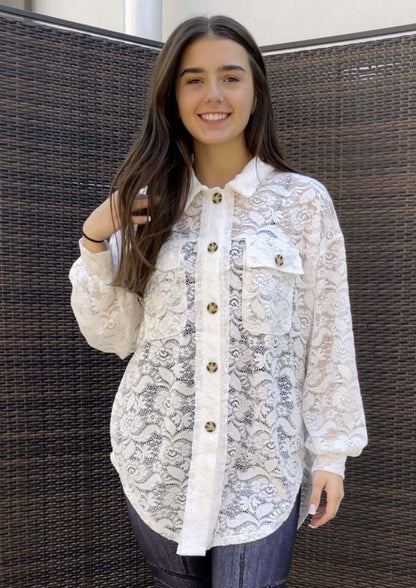 A Vacation Accessory Lace Button Down Shirt - Clearance Final Sale