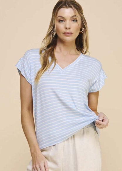 Casual Striped V-Neck Relaxed Fit Top CLEARANCE FINAL SALE
