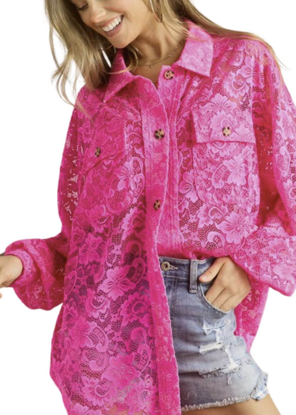 A Vacation Accessory Lace Button Down Shirt - Clearance Final Sale