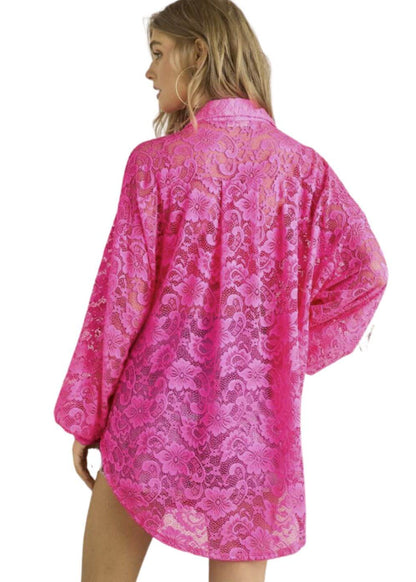 A Vacation Accessory Lace Button Down Shirt - Clearance Final Sale