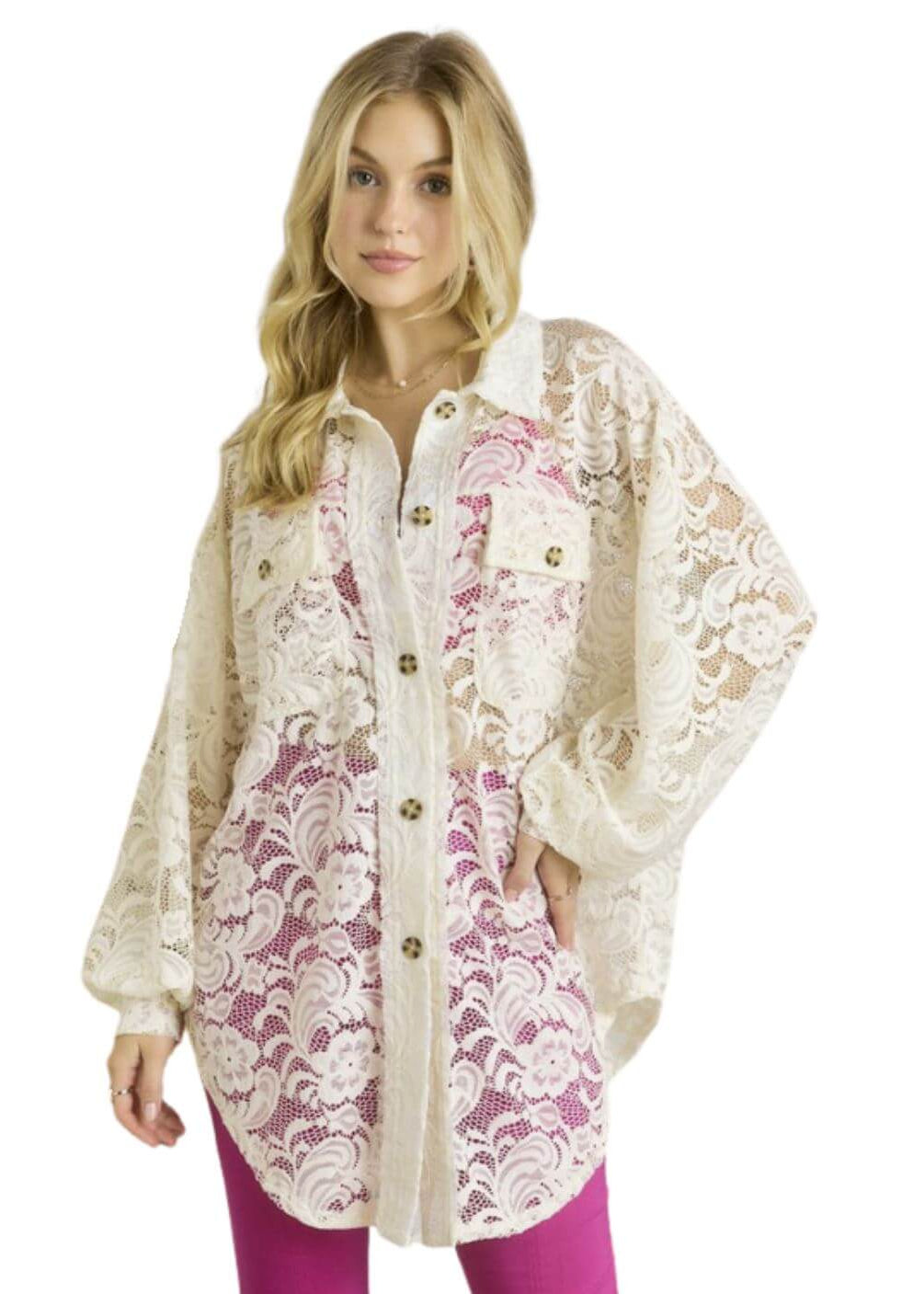 A Vacation Accessory Lace Button Down Shirt - Clearance Final Sale