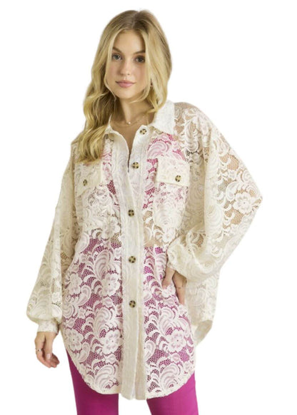 A Vacation Accessory Lace Button Down Shirt - Clearance Final Sale