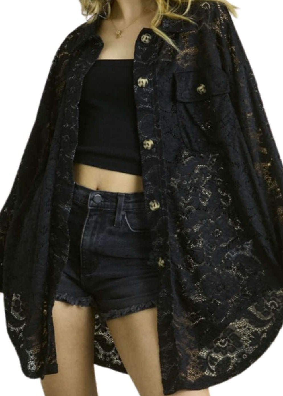 A Vacation Accessory Lace Button Down Shirt - Clearance Final Sale