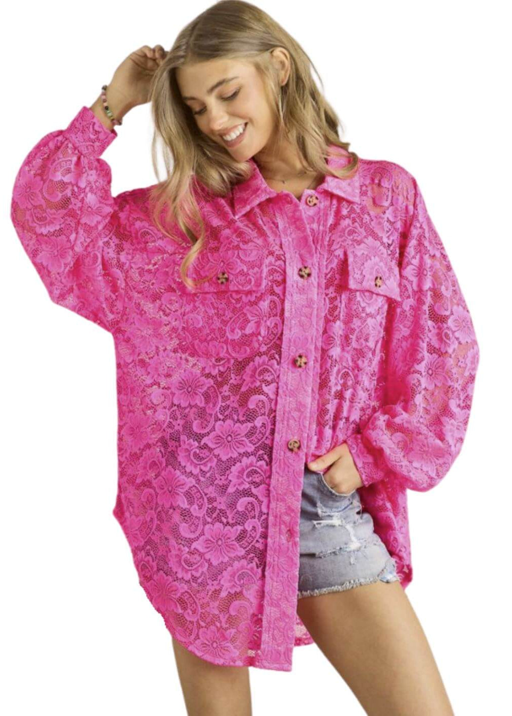 A Vacation Accessory Lace Button Down Shirt - Clearance Final Sale