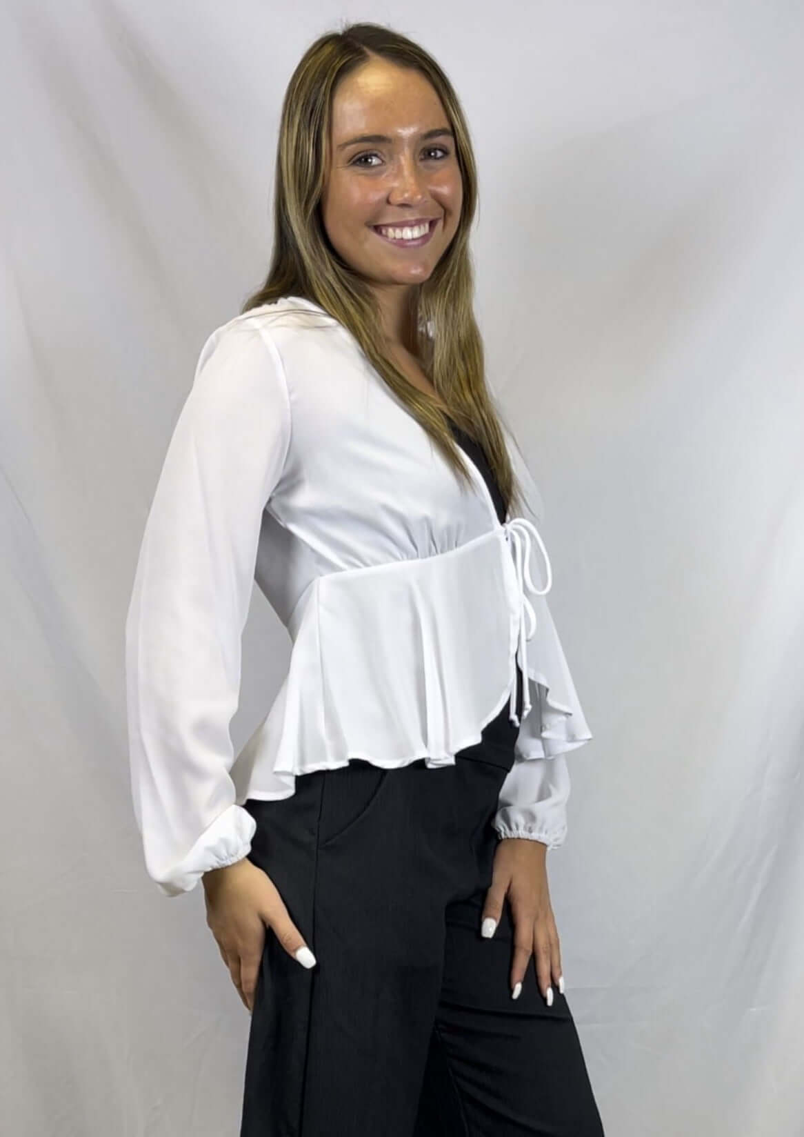 Bright White Tie Front Peplum Cardigan CLEARANCE FINAL SALE