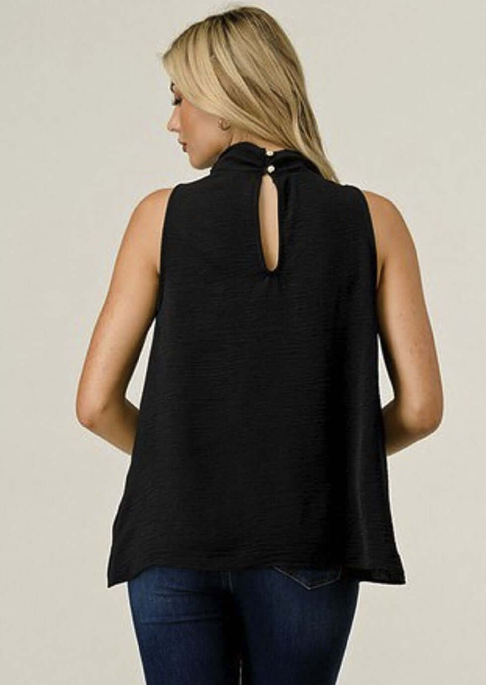 Flattering & Versatile Black Satin Sleeveless Top CLEARANCE FINAL SALE