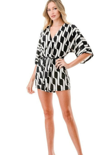 Black & White Trendy Geometric Romper CLEARANCE FINAL SALE