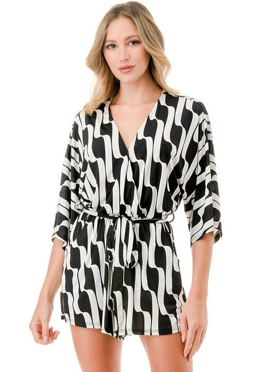 Black & White Trendy Geometric Romper CLEARANCE FINAL SALE