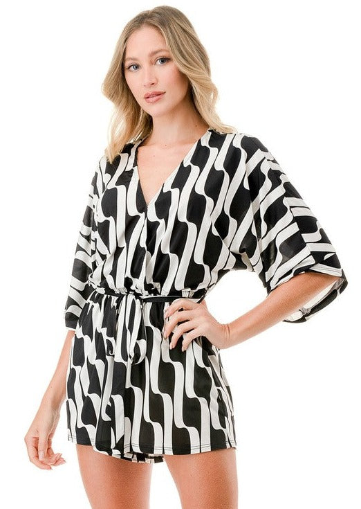 Black & White Trendy Geometric Romper CLEARANCE FINAL SALE