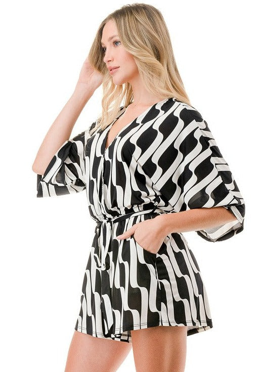Black & White Trendy Geometric Romper CLEARANCE FINAL SALE