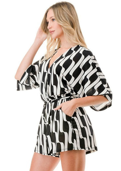 Black & White Trendy Geometric Romper CLEARANCE FINAL SALE