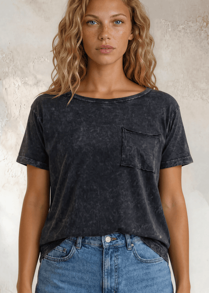 Jessie Tee - Mineral Washed Cotton T-Shirt (Charcoal) Made in USA
