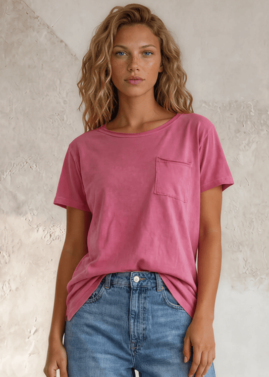 Jessie Tee - Mineral Washed Cotton T-Shirt (Fuchsia) Made in USA