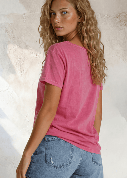 Jessie Tee - Mineral Washed Cotton T-Shirt (Fuchsia) Made in USA