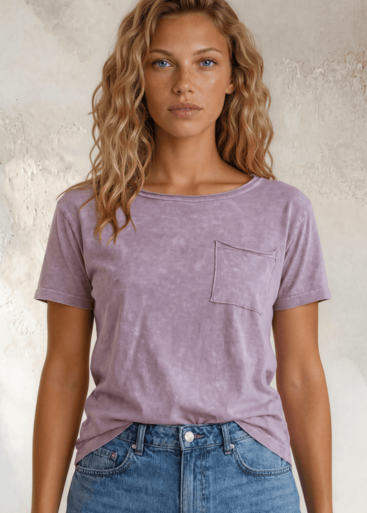 Jessie Tee - Mineral Washed Cotton T-Shirt (Lavender) Made in USA