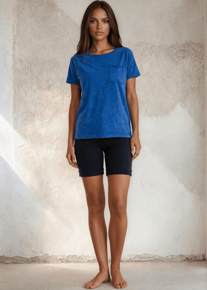 Jessie Tee  Mineral Washed Cotton T-Shirt (Royal Blue) Made in USA