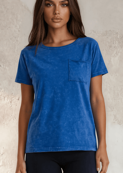 Jessie Tee  Mineral Washed Cotton T-Shirt (Royal Blue) Made in USA