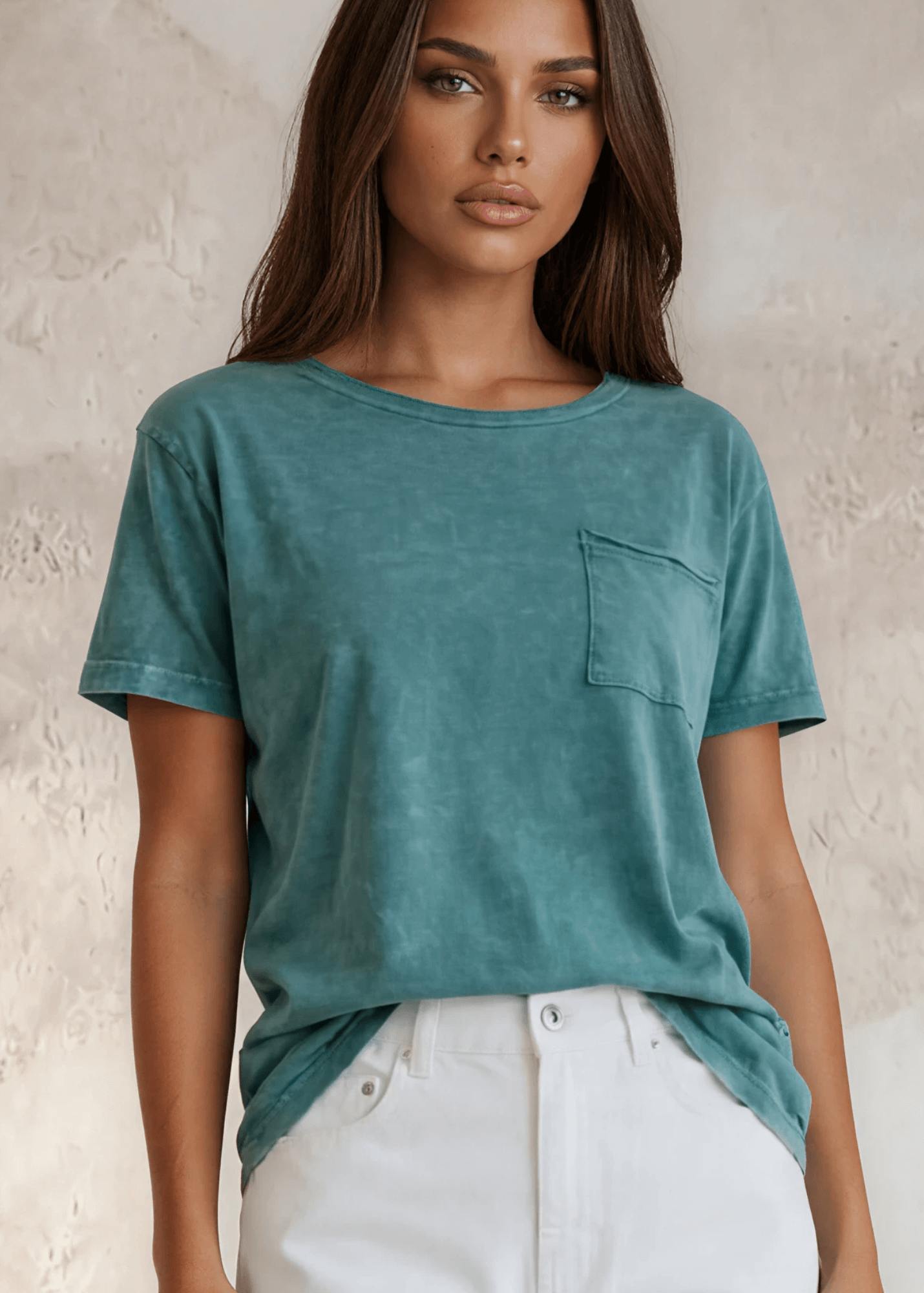 Jessie Tee - Mineral Washed Cotton T-Shirt (Teal) Made in USA
