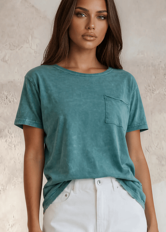 Jessie Tee - Mineral Washed Cotton T-Shirt (Teal) Made in USA